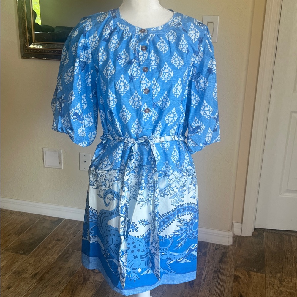 A Loves A Blue Printed Button-Front Dress - Picture 6 of 16
